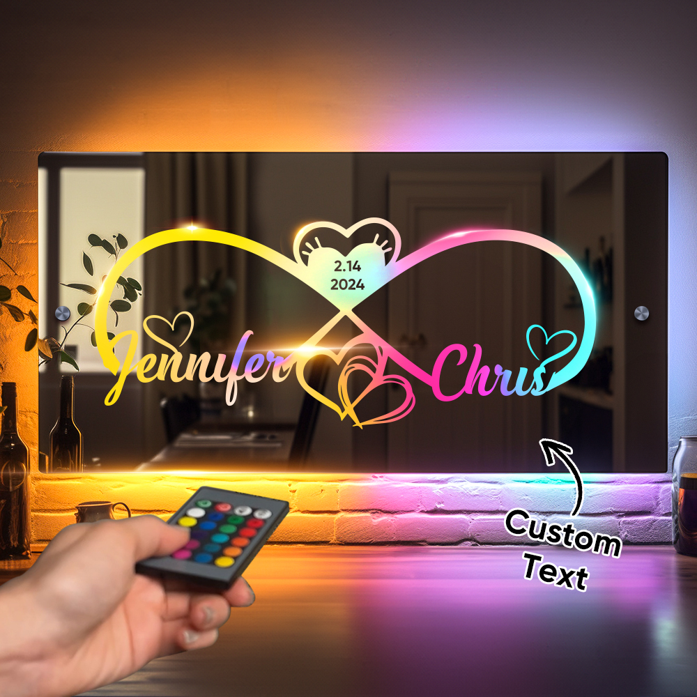 Personalised Engraved Infinity Heart Mirror Light Bedroom Sign Custom Mirror Neon Signs Wall Decor, Custom Name Sign for Bedroom,Valentine's Day Couple Gift - soufeeluk