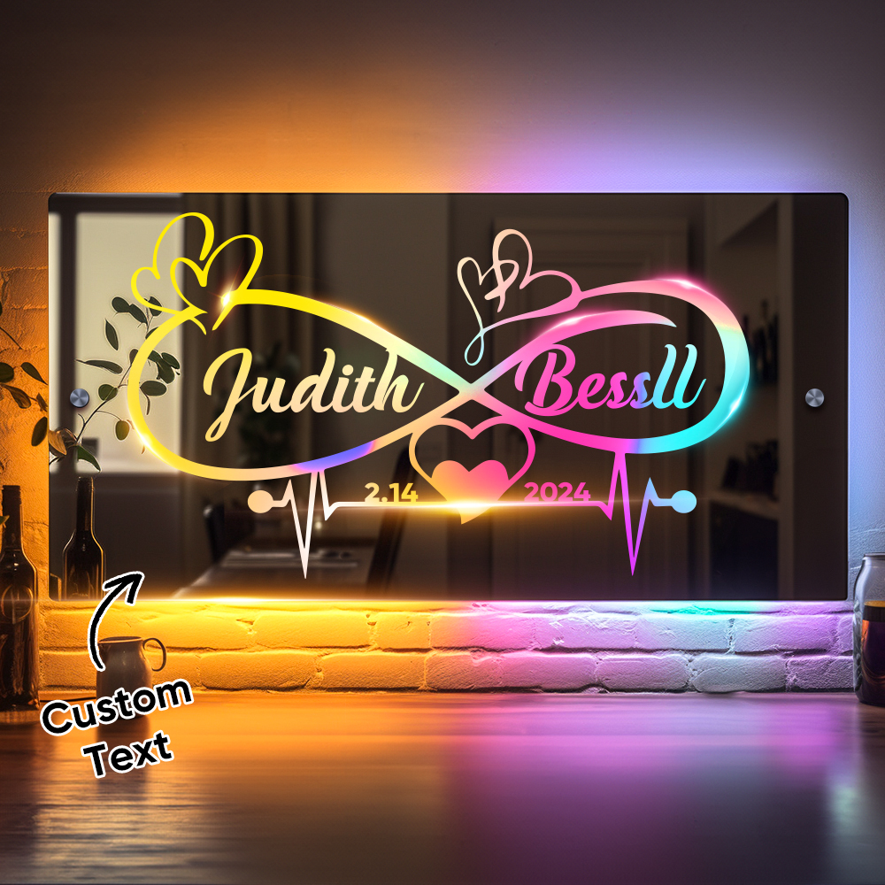 Personalised Name Mirror Light Infinity Heart Couple Gift Custom Mirror Neon Signs Wall Decor, Custom Name Sign for Bedroom Valentine's Day Gift - soufeeluk