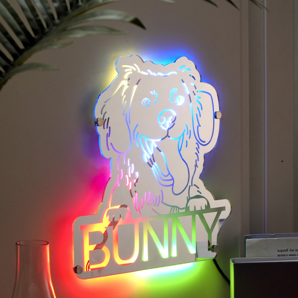 Personalized Pet Photo Name Mirror Light Custom Pet Portrait Mirror Lamp Gift for Pet Lovers - soufeeluk