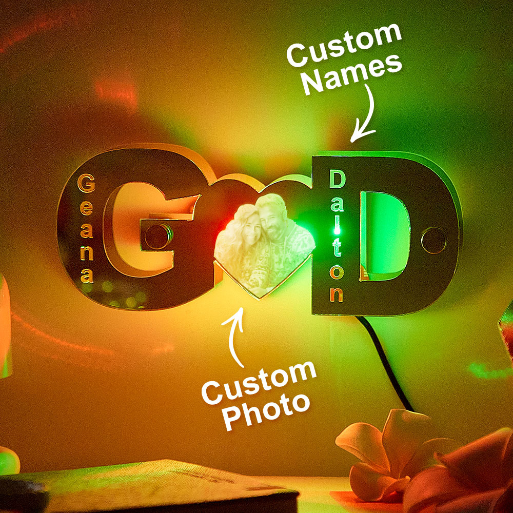 Personalised letter heart photo led mirror light Valentine's Day Gifts