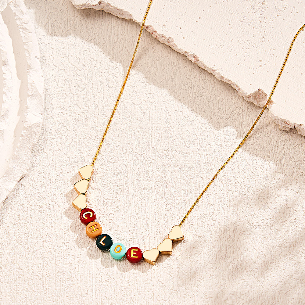 Custom Letter Necklace Color Beads Heart Name Gift for Her - soufeeluk