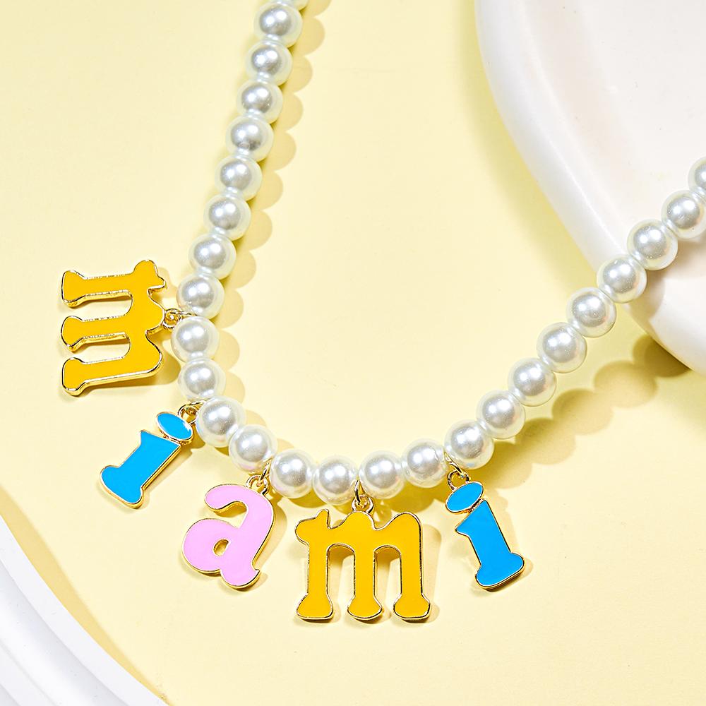 Custom Name Necklace Fashion Pearl Chain Colorful Young Gift - soufeeluk