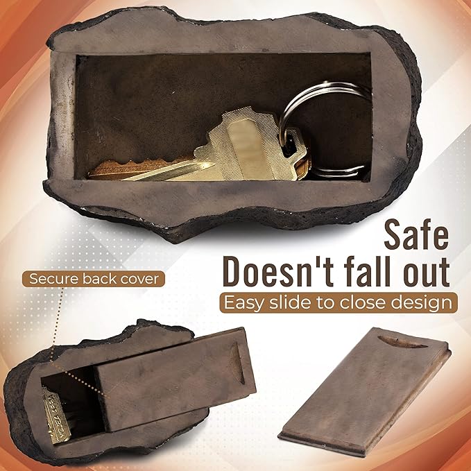 Hide A Key In A Real Looking Rock/Stone Holds Standard Sized Spare Keys Fits In With Your Landscaping And Yard Resistant To Outdoor Elements - soufeeluk