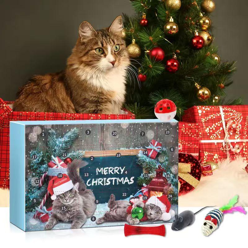 Cat Christmas Countdown Calendar Set Includes Interactive Gifts & Random Accessories Perfect Pet Holiday Surprise Gift Box - soufeeluk
