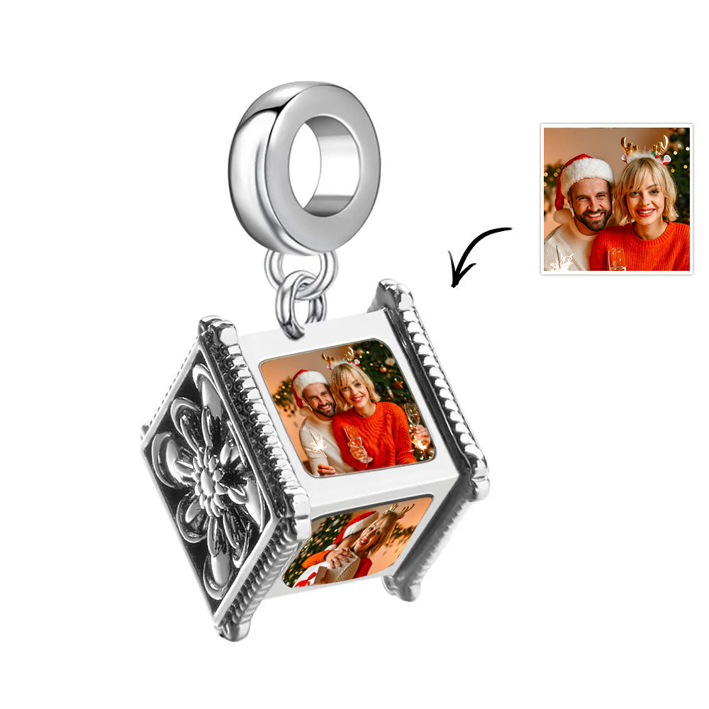 Photo Charm Bead That Hold 4 Picture Customized Four Sides Picture Bead Fit Snake Chain Bracelet Ideal Gifts Ever for Christmas - soufeeluk
