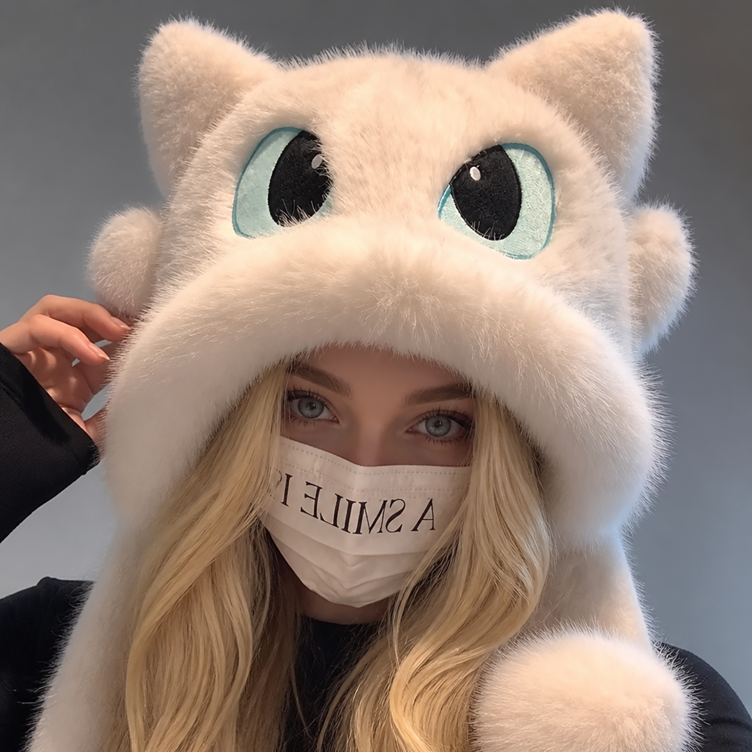 Cute Cartoon Plush Hat with Big Eyes – Adorable Soft Fuzzy Animal Hat, Fun Winter Accessory for Halloween, Christmas & Everyday Wear - soufeeluk