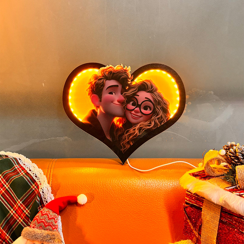 Personalized Heart Photo Cartoon Portrait Frame with LED - soufeeluk