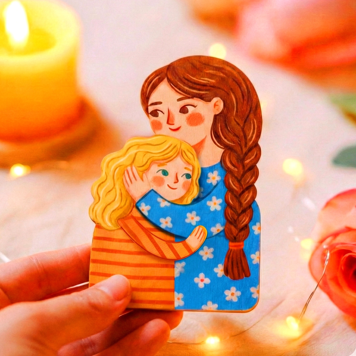 Personalized Hug Folding Greeting Card with Custom Cartoon Photo Mother’s Day Gift for Mum from Daughter or Son