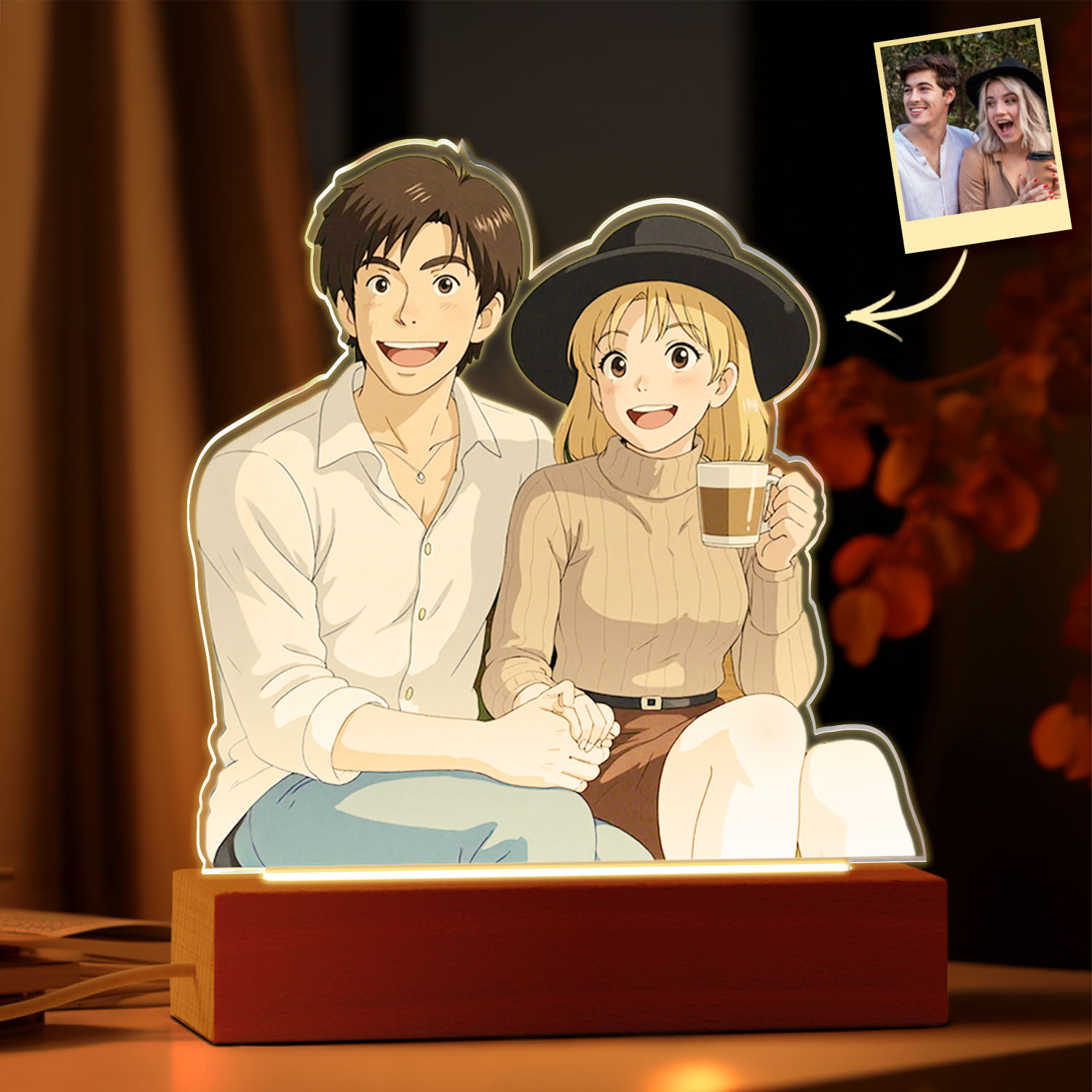 Custom Photo Gibli Style Personalized Night Light with Your Photo Couple Gifts - soufeeluk
