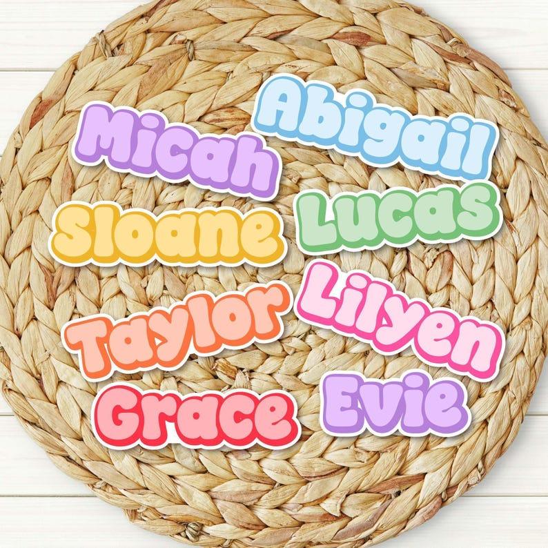 Retro Custom Name Sticker Kids Colorful Personalized Back to School Laptop Sticker Water Bottle Name Sticker - soufeelus