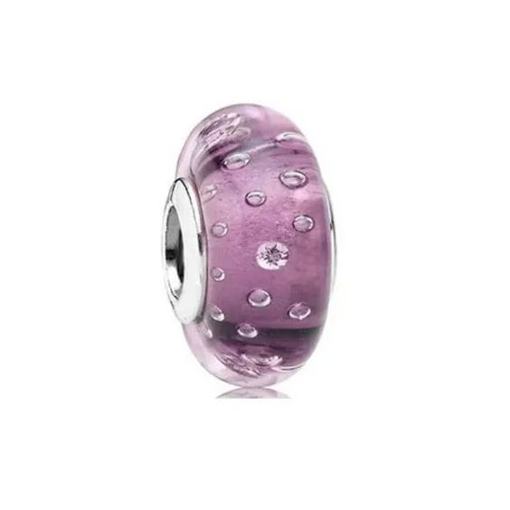 Purple Drop Water Charm Murano Glass Bead Silver