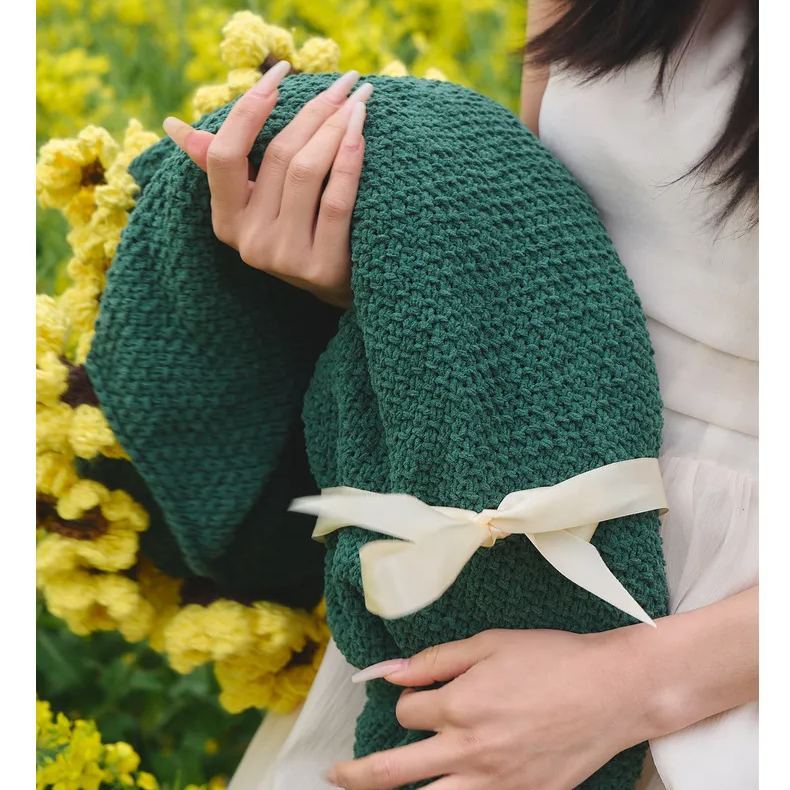 Hand-Knitted Red Rose & Sunflower Blanket Ready-Made Gift for Mother's Day