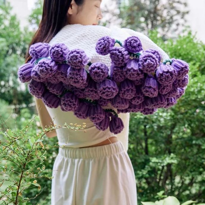 Hand-Knitted Red Rose & Sunflower Blanket Ready-Made Gift for Mother's Day