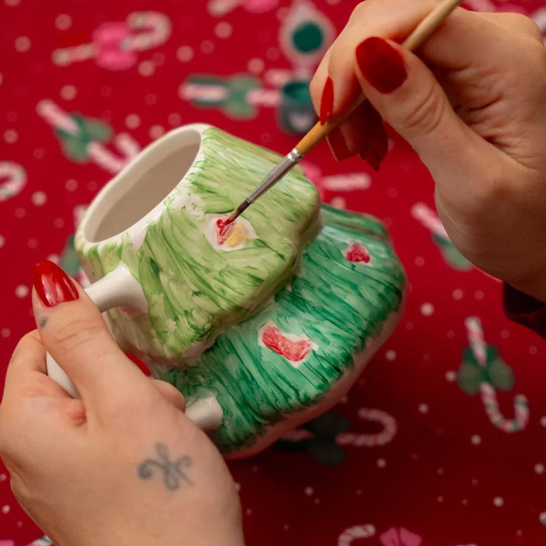 White DIY Christmas Tree Mug – Paintable Ceramic Holiday Coffee Cup - soufeeluk