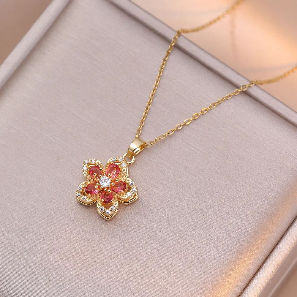 Eternal Bloom Rotating Zircon Necklace - Luxury Floral Jewelry Gift for Her - soufeeluk