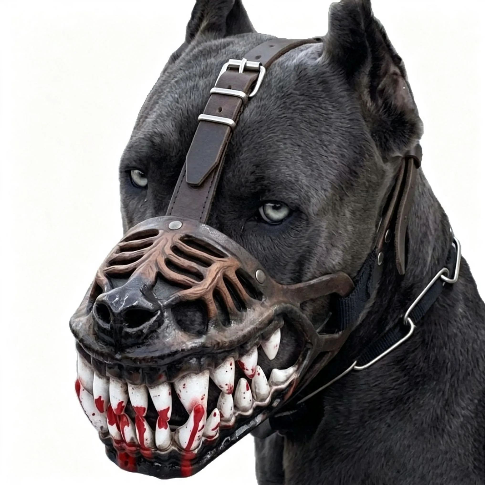 Hellhound Monster Dog Muzzle with Bloody Teeth Scary Werewolf Dog Muzzle for Halloween Costume Adjustable Anti-Bite Basket Muzzle for Large Dogs