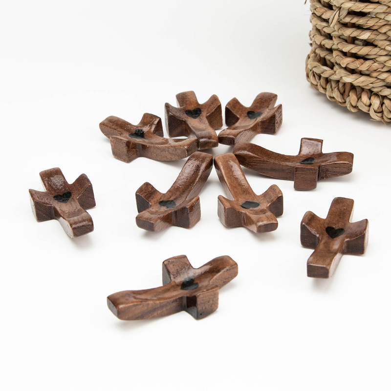 Black Walnut Comfort Cross, Thumb Cross Pocket Anxiety-Relief Prayer Cross, Christian Gift - soufeeluk