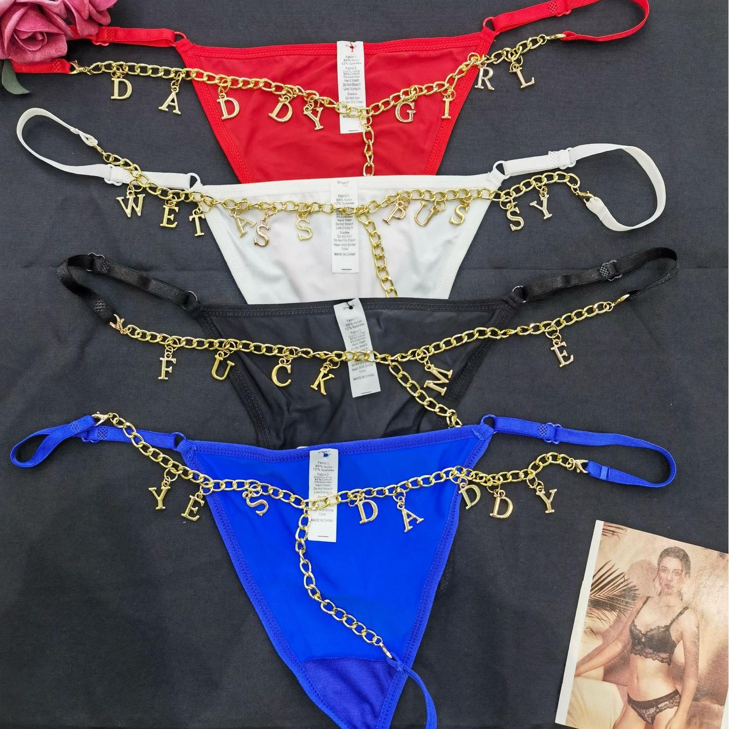 Custom Rhinestone Letter Thong Personalised Chain Sexy Thong