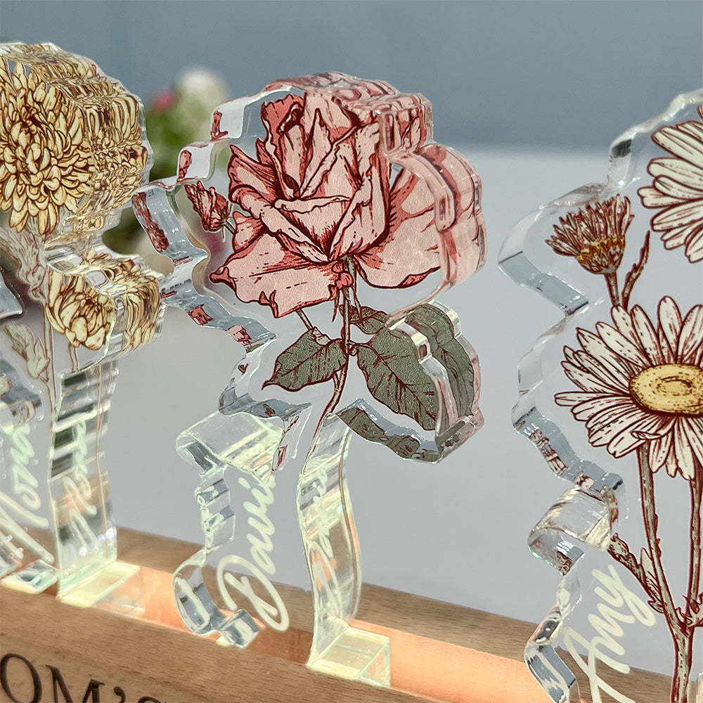 Custom Birth Flower 3D Crystal Acrylic LED Light For Mom - soufeeluk