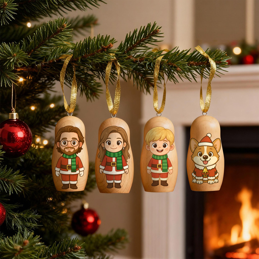 Personalized Cartoon Portrait Nesting Doll Christmas Ornament Custom Photo Mini Matryoshka Decoration Gift