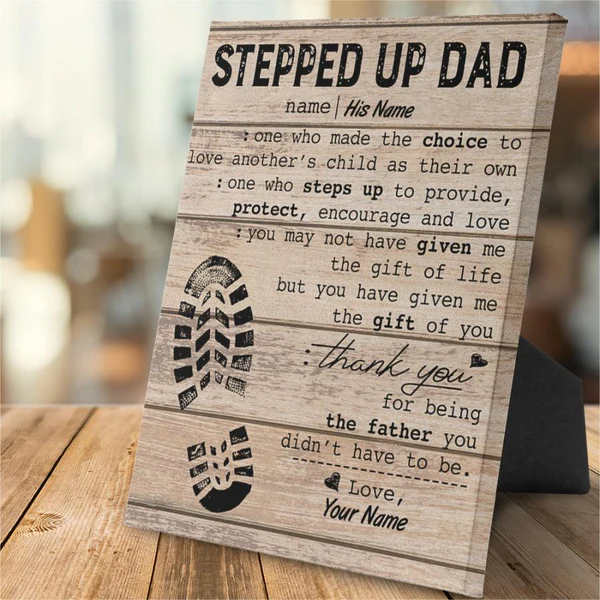 Stepped Up Dad Personalized Easel-Back Gallery Wrapped Canvas - soufeeluk