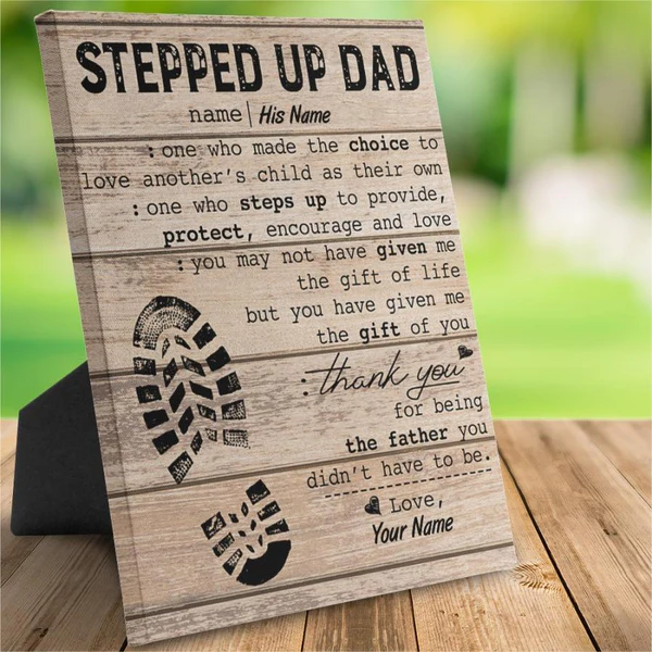 Stepped Up Dad Personalized Easel-Back Gallery Wrapped Canvas - soufeeluk