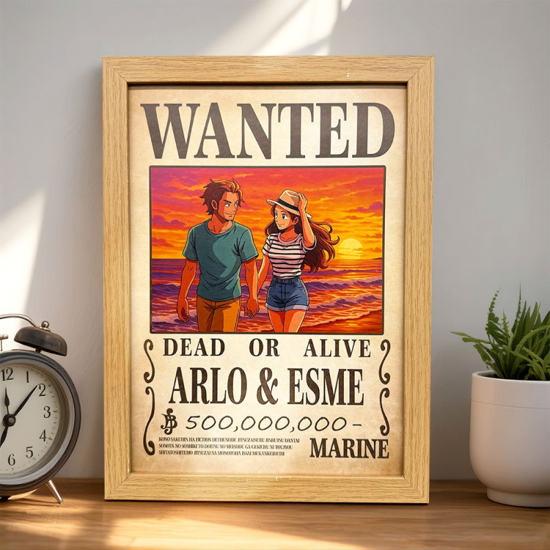 Custom Anime Bounty Couple Portrait Personalized Anime Style Wanted Poster Portrait Unique Captains' Couple Portrait - soufeeluk