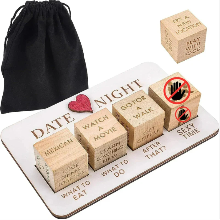 Wooden Date Night Dice Naughty Couple Dice Game for Him Funny Portable Couple Dice Kit for Adults Women Men Husband Girlfriend Boyfriend Valentine's Day Bridal Wedding Shower - soufeeluk