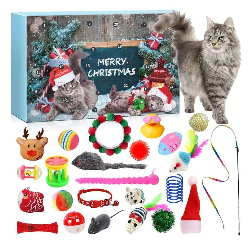 Cat Christmas Countdown Calendar Set Includes Interactive Gifts & Random Accessories Perfect Pet Holiday Surprise Gift Box - soufeeluk