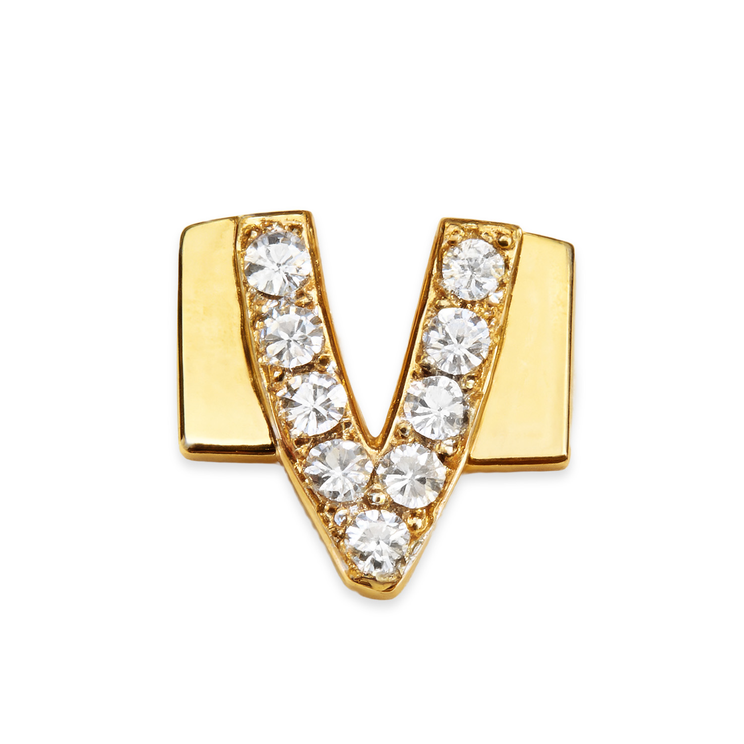 Letter With Diamond V Charm - Gold - soufeeluk