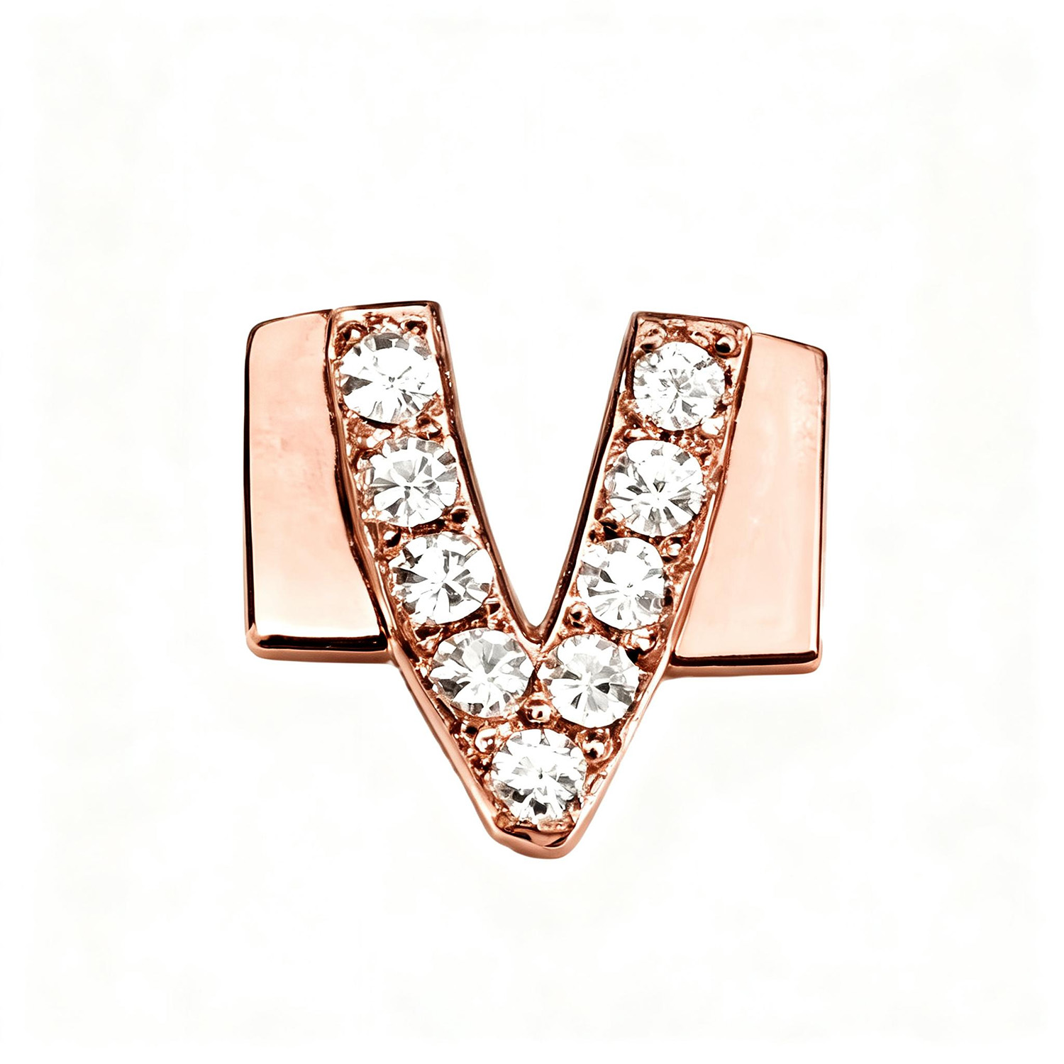 Letter With Diamond V Charm - Rose Gold - soufeeluk