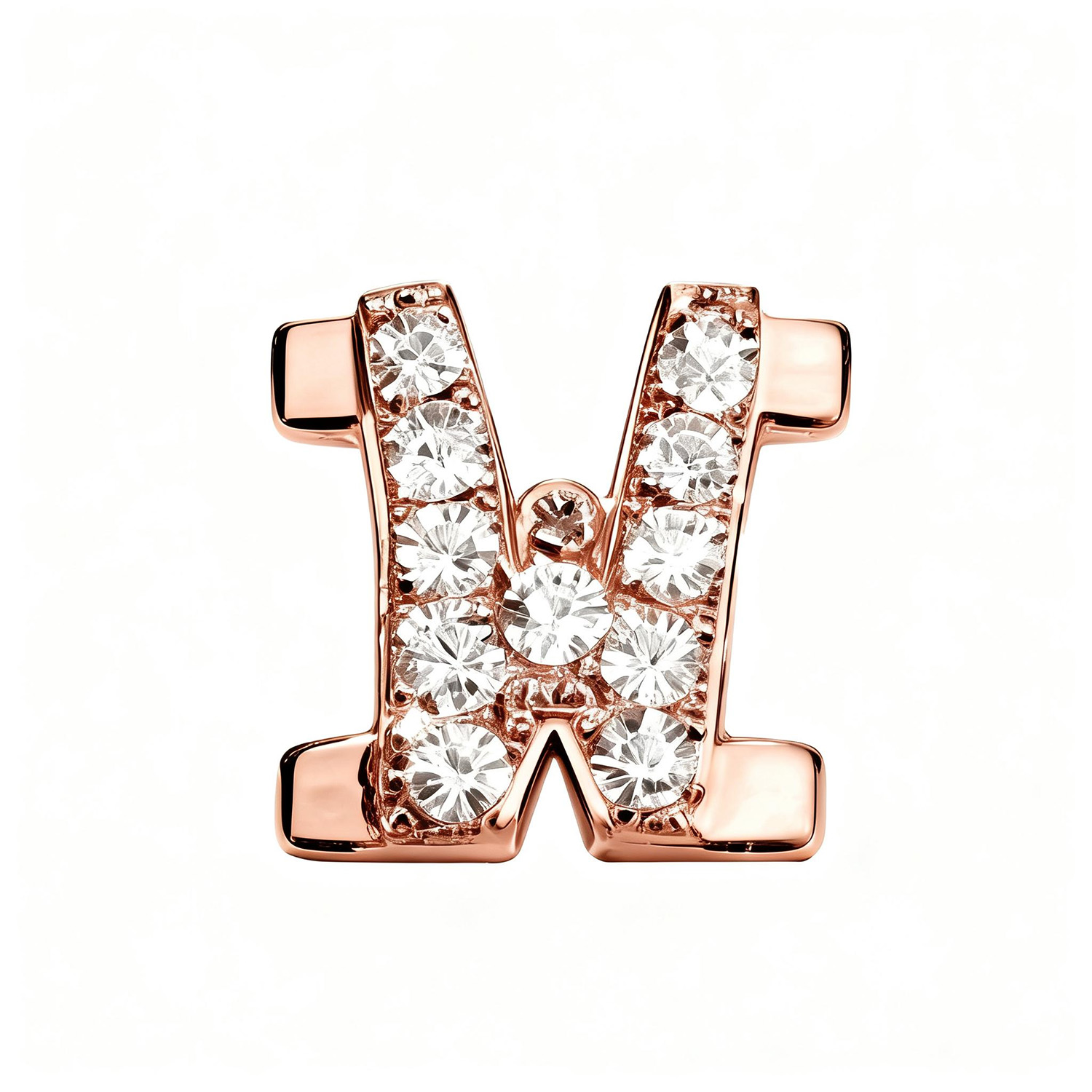 Letter With Diamond W Charm - Rose Gold - soufeeluk