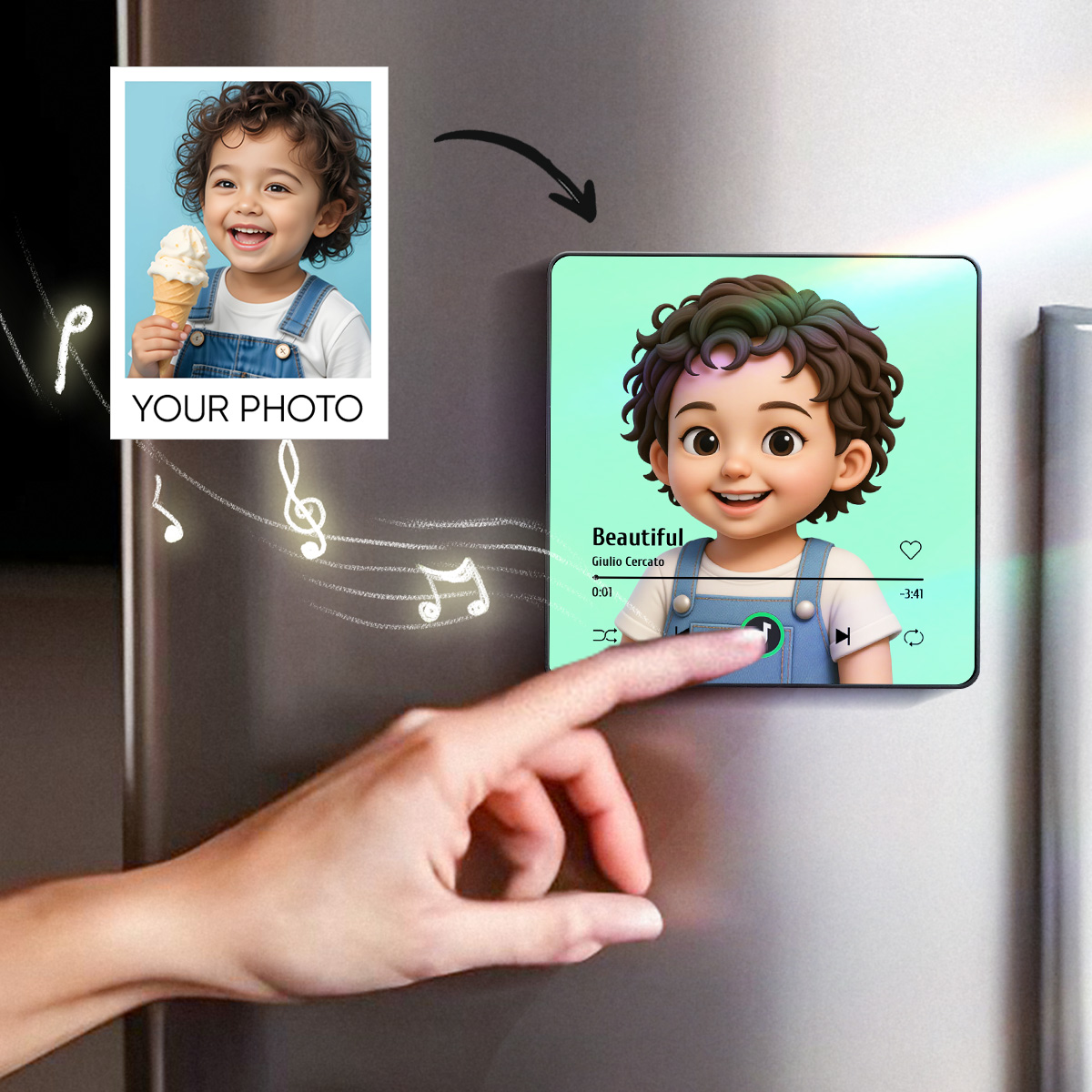 Customized music refrigerator magnet personalized 3D cartoon character style photo frame album refrigerator magnet can play music upgraded version color - soufeeluk