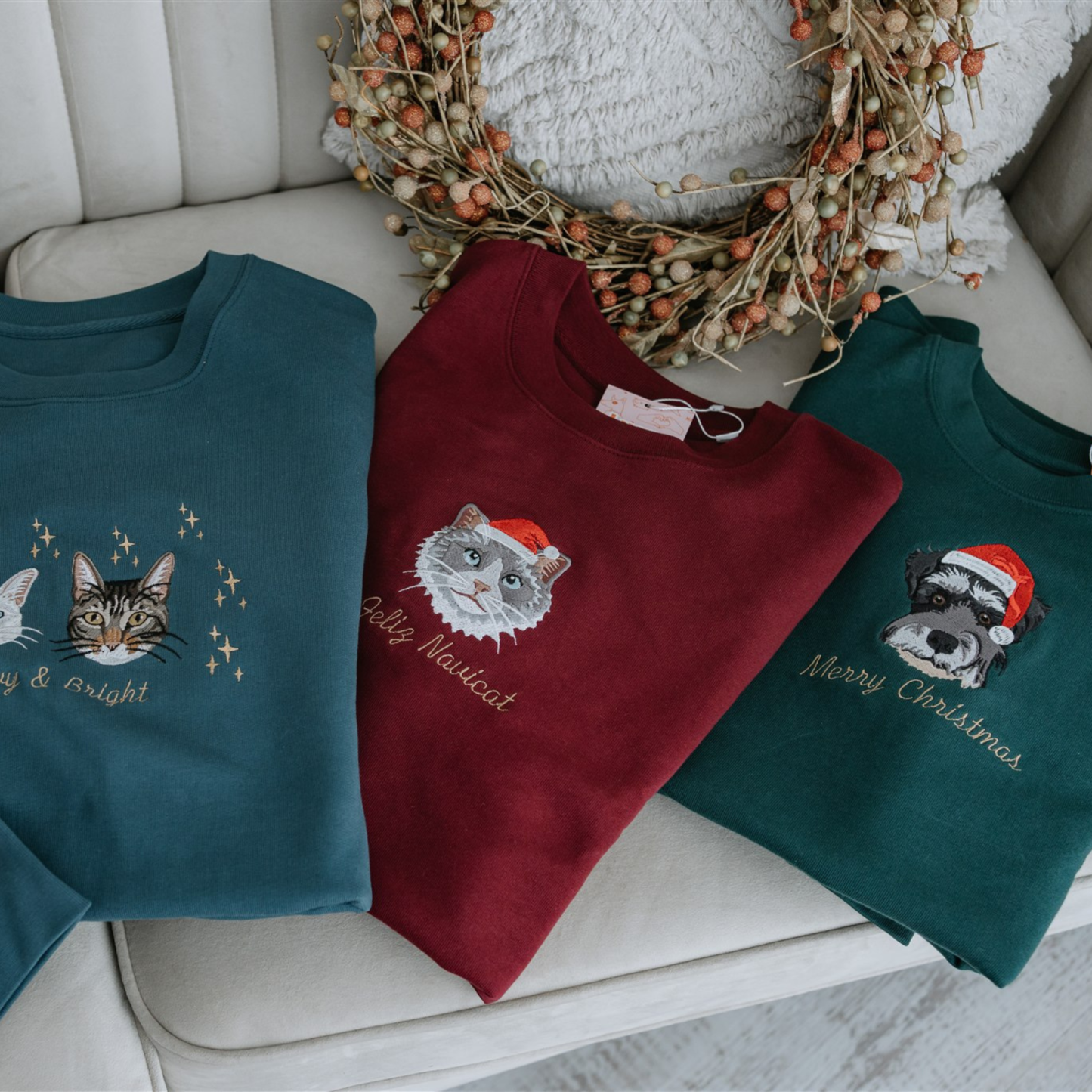 Embroidered Pet Portrait Organic Christmas Jumper Sweatshirt Hoodies - soufeeluk