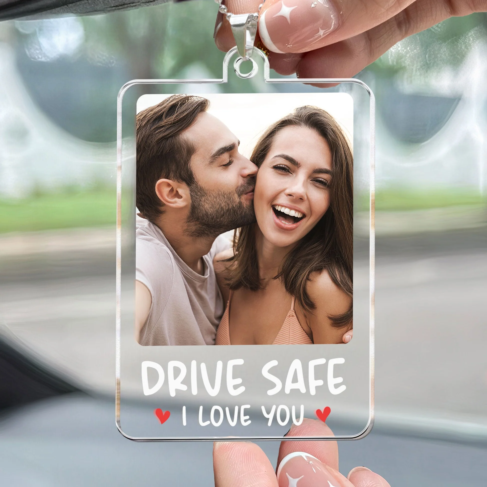 Custom Photo Rear View Drive Safe, I Love You - Personalized Photo Rear View Mirror Accessory - soufeeluk