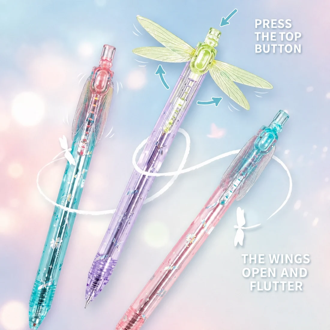 Gleaming Wings Dragonfly Pen Retractable Gel Pen Pop-Up Wings Kawaii Stationery Cute Fine Point Writing Pen Back to School Gift for Girls Students - soufeeluk