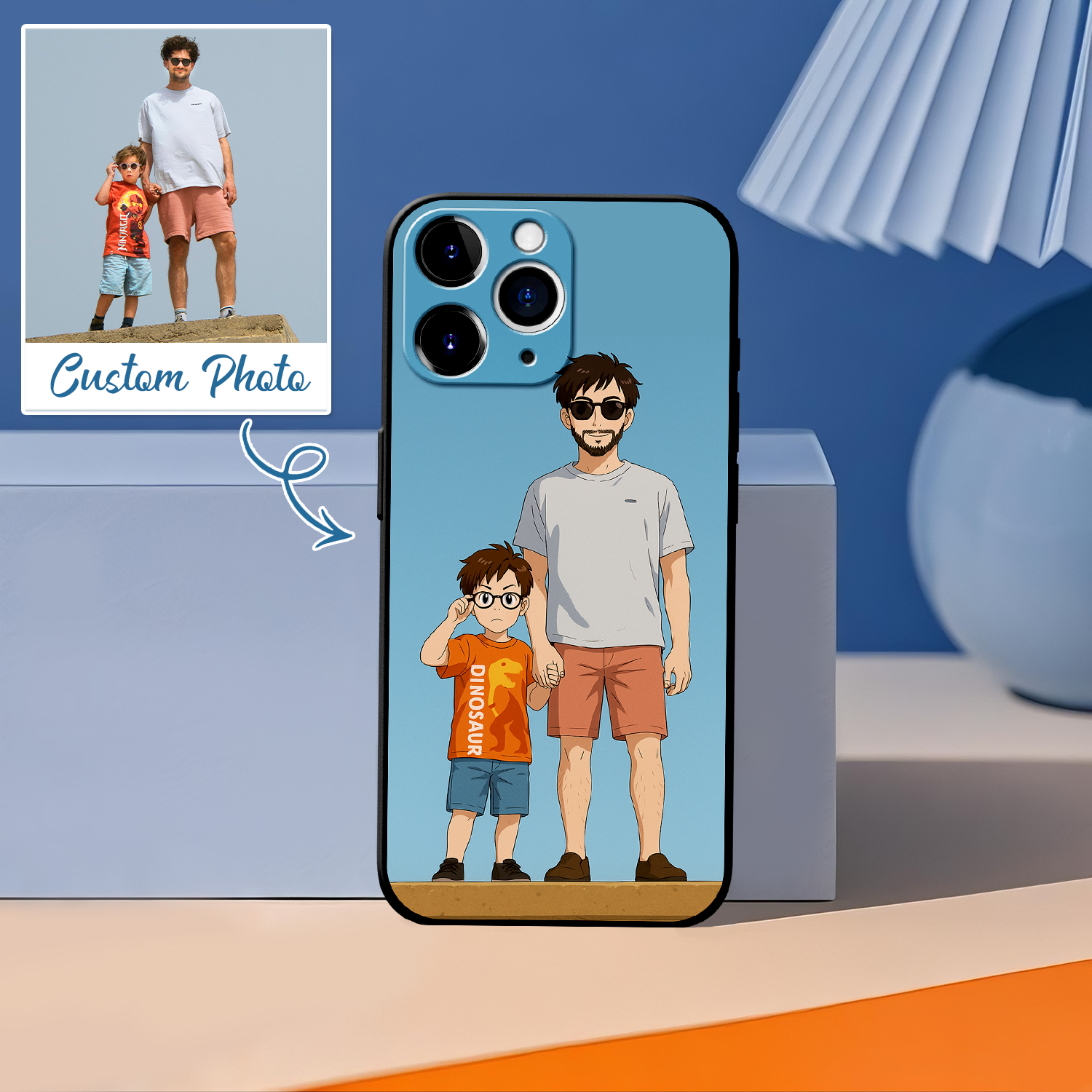 Personalized Anime Portrait Phone Case Cartoon Style Father's Day Gift - soufeeluk