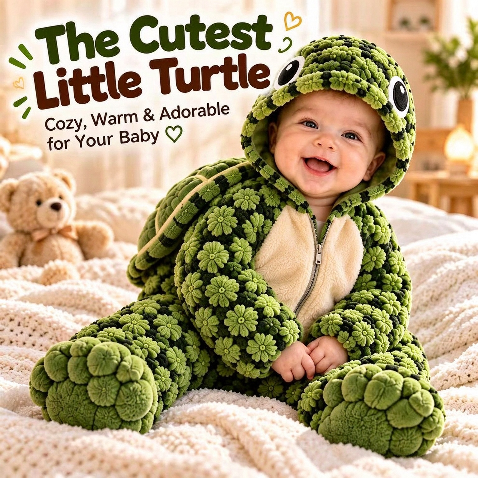 Kleiner Schildkröten-Plüsch-Einteiler Für Babys – Bezaubernder Schildkrötenpanzer-Strampler - soufeelde