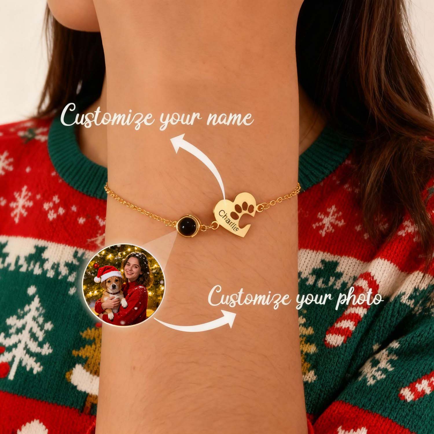 Personalisiertes Hundepfoten-projektionsarmband Mit Gravur, Individuelles Armband Für Frauen, Weihnachtsgeschenke - soufeelde