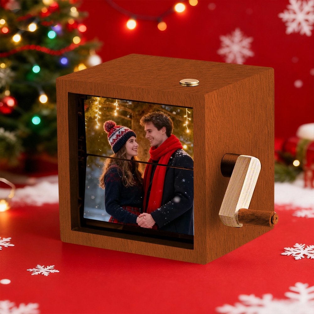 Benutzerdefinierte Foto-flipbook-rahmen-animationsmaschine Mechanische Handkurbel-flipbook-box Fotoalbum Mit Hellem Schwarzem Walnussholz Weihnachtsgeschenke - soufeelde