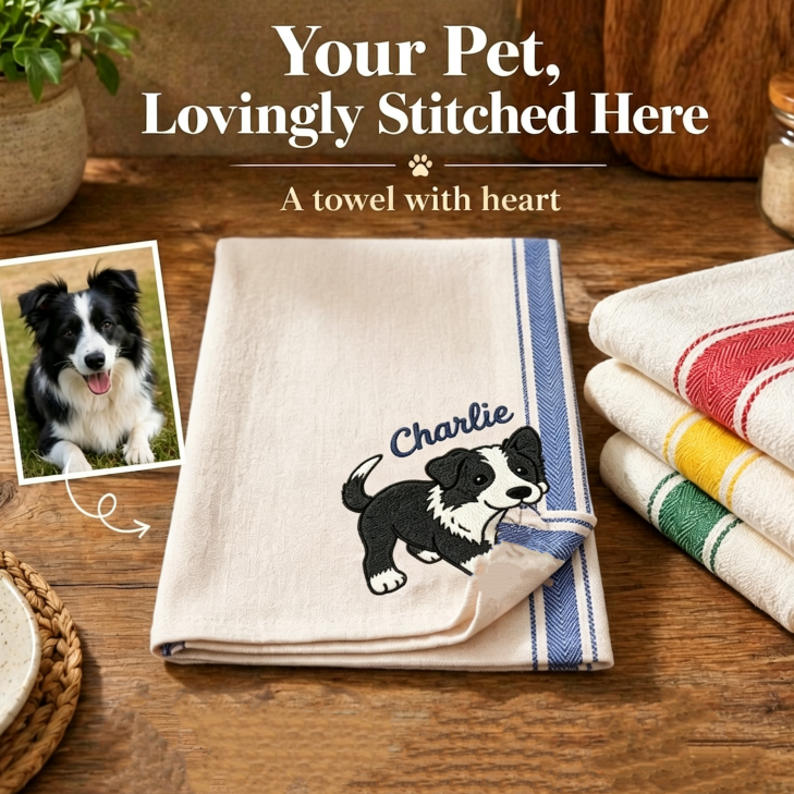 Personalisiertes Besticktes Handtuch Mit Hund Und Katze – Individuelles Handtuch Mit Kosenamen Für Badezimmer Und Küche - soufeelde