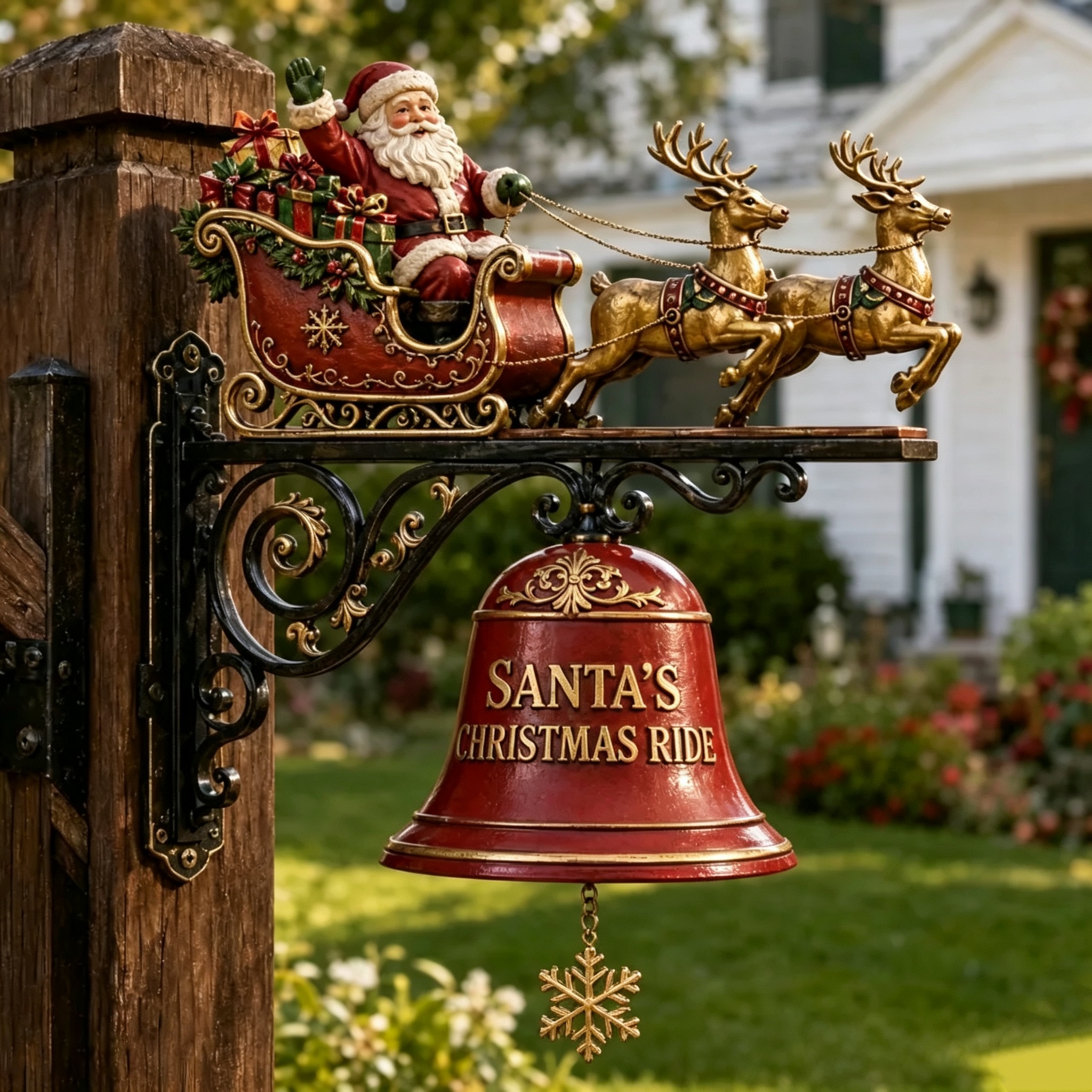 Weihnachtstürglocke Mit Schlitten Und Rentier Des Weihnachtsmanns – Festliche Wanddekoration Für Die Feiertage - soufeelde