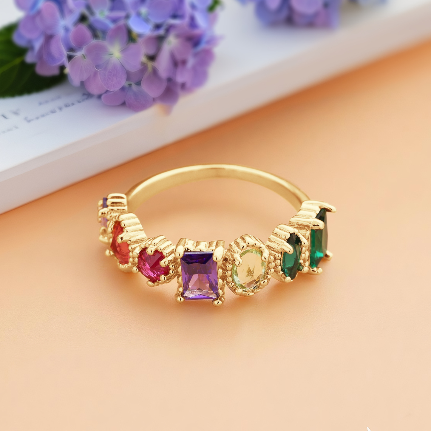 Personalisierter Geburtssteinring Mit Mehreren Vintage-milgrain-ringen Für Mama Und Oma - soufeelde