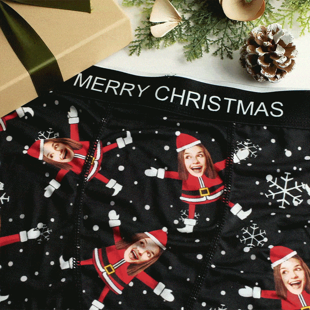 Benutzerdefinierte Gesichts-boxershorts Mit Weihnachtsmann-gesicht, Unterwäsche, Paar-geschenke, Weihnachtsgeschenk, Ar-ansicht