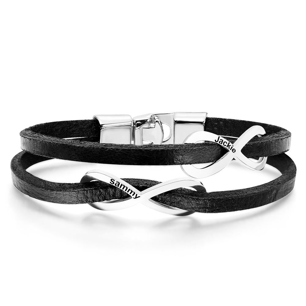 Individuell Graviertes Armband Unendlichkeitssymbol Leder Herrengeschenke