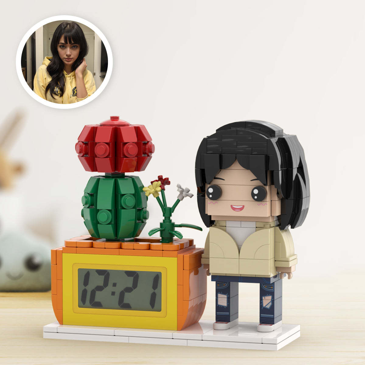 Geschenke Für Sie Individuelle Uhr Mit Ziegelfiguren, Personalisierte Figuren, Topfpflanze Und Ziegeluhr - soufeede