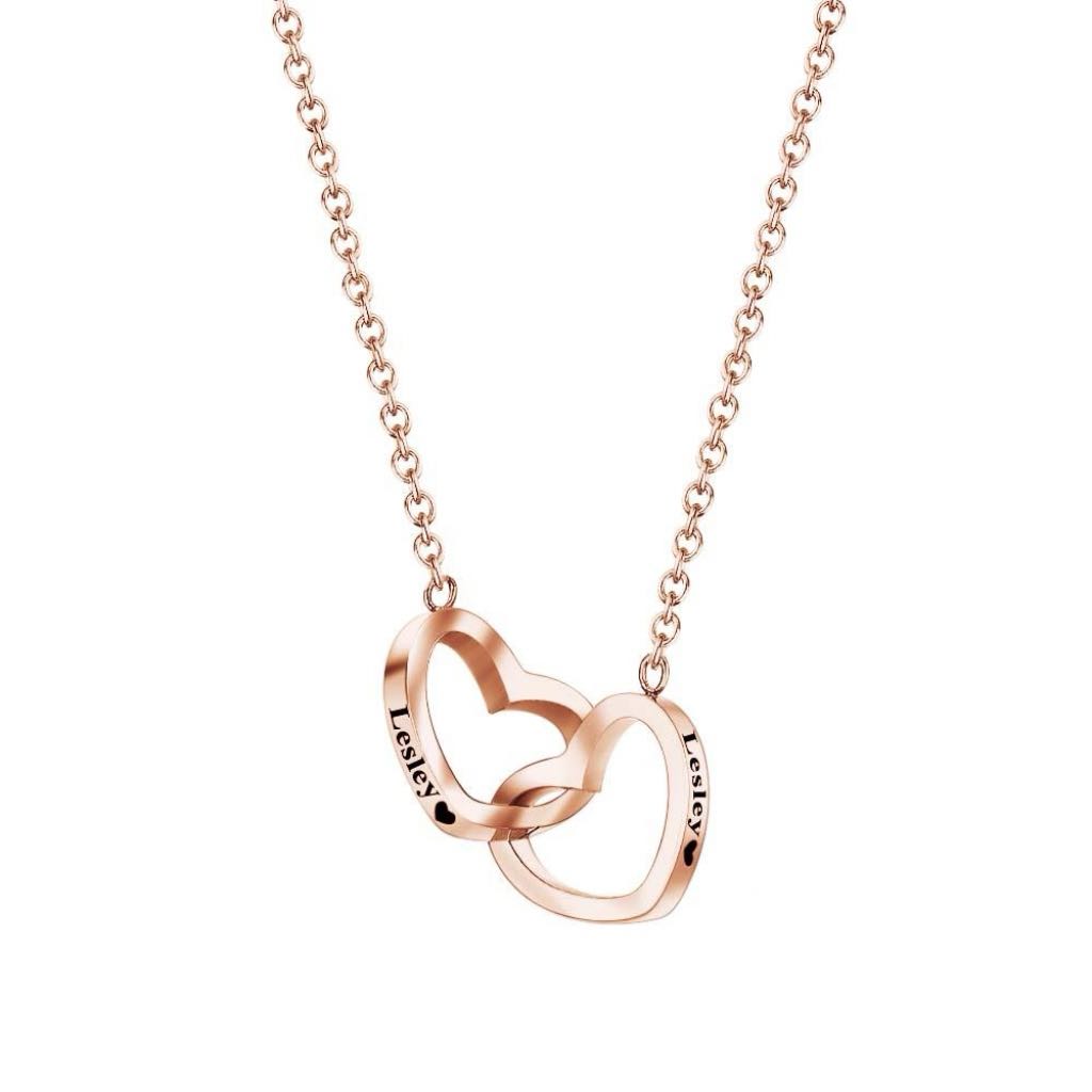 Individuell Gravierte Halskette Mit Zwei Herzen, Personalisiertes Namensgeschenk Für Paare