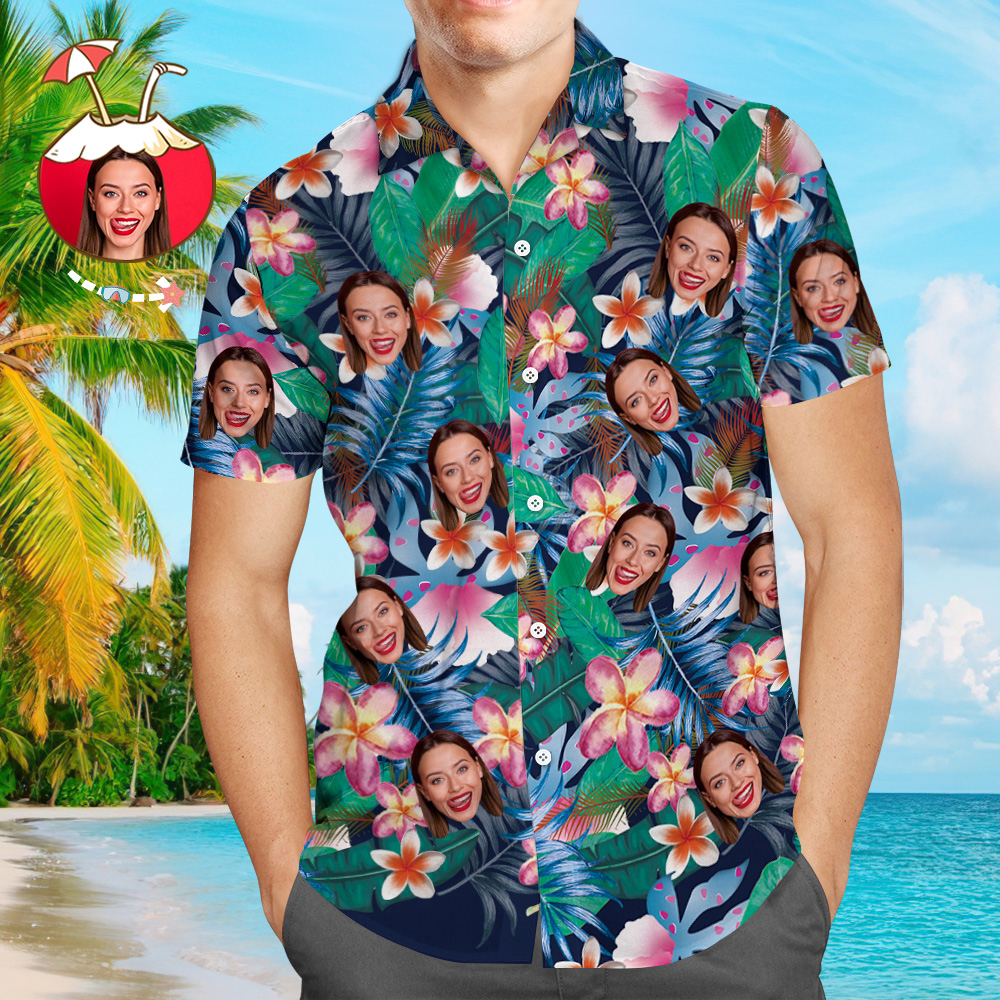 Benutzerdefinierte Hawaiihemden Bunte Blumen Personalisiertes Aloha Beach Shirt für Männer