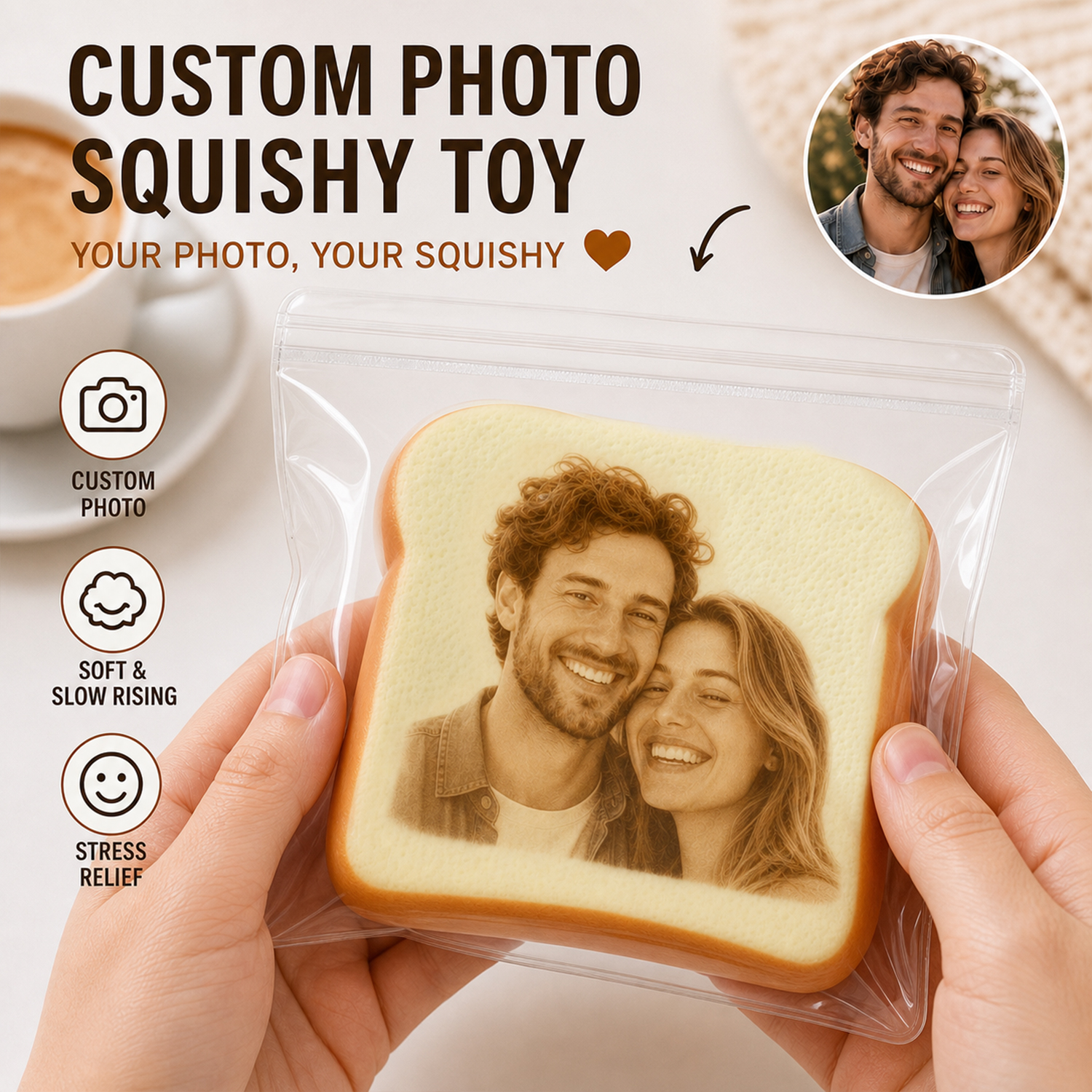 Personalisiertes Foto-Toast-Squishy-Spielzeug, Individuelles Fidget-Spielzeug Zum Stressabbau Mit Gesichtsbrot, Süßes Erinnerungsgeschenk Für Freunde, Paare Und Haustierliebhaber