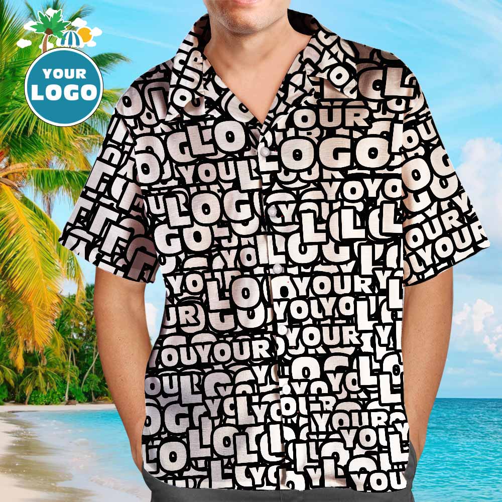 Benutzerdefinierte Logo Hawaiian Shirts Muti-Logo Design Aloha Strand Shirt für Männer